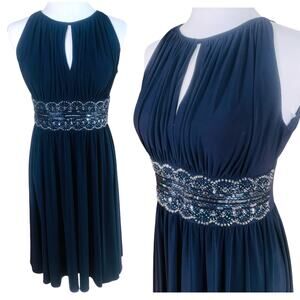 R&M Richards Size 6 Keyhole Embellished Waist Formal Dress Navy Blue Party